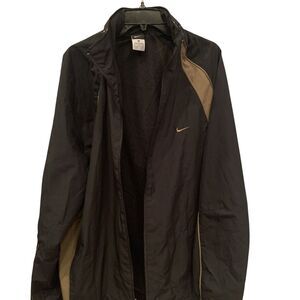 EUC Nike Black and‎ Tan Men's Windbreaker Full Zipper Jacket Hidden Hood Size XL